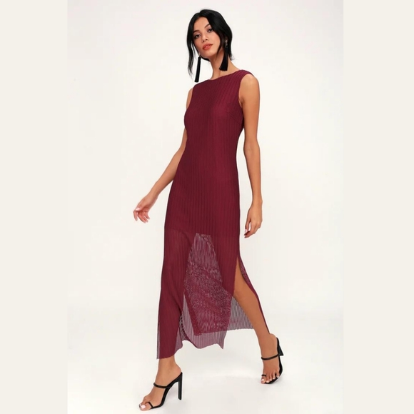 Lulu's Net-Worth It Burgundy Sleeveless Mesh Midi Dress XS - Picture 3 of 9